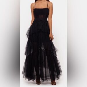 Betsy Adam Corset Tiered Tulle Ruffle Black Gown Dress 4 NWOT